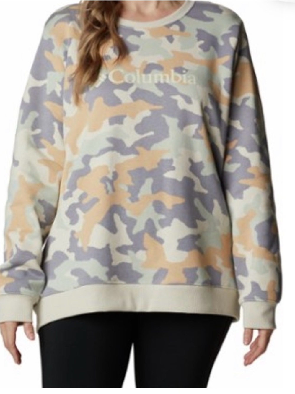 Columbia Camo Crewneck Sweatshirt Pastel Peach Blue Cream Size 1X